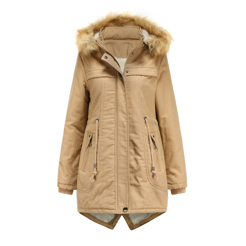 Ladies winter parka with removable hood and faux fur trim Lune London