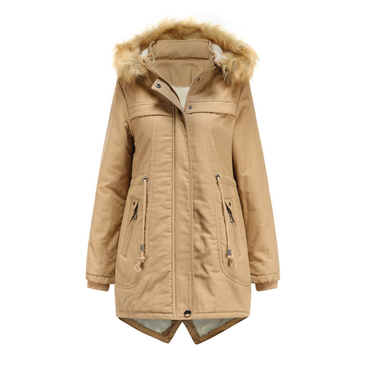 Ladies winter parka with removable hood and faux fur trim Lune London