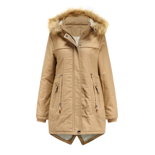 Ladies winter parka with removable hood and faux fur trim Lune London