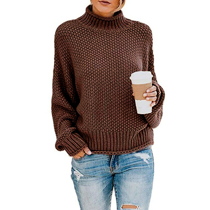 Ladies chunky knit sweater with high collar and textured surface Lune London