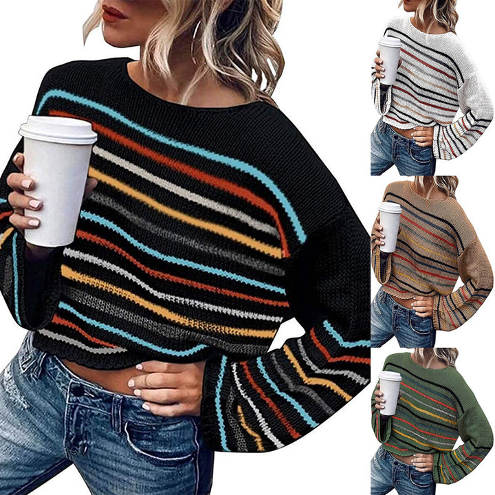 Casual cropped sweater for women with trendy striped pattern Lune London