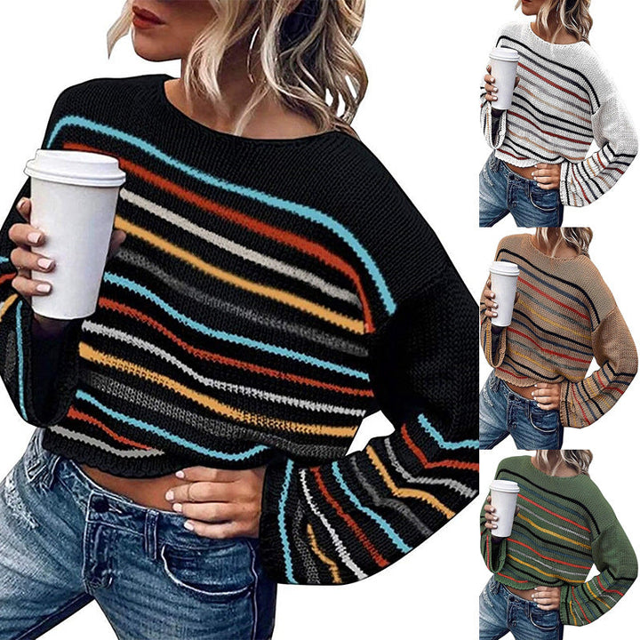 Women’s Casual Cropped Sweater with Trendy Stripe Pattern Lune London