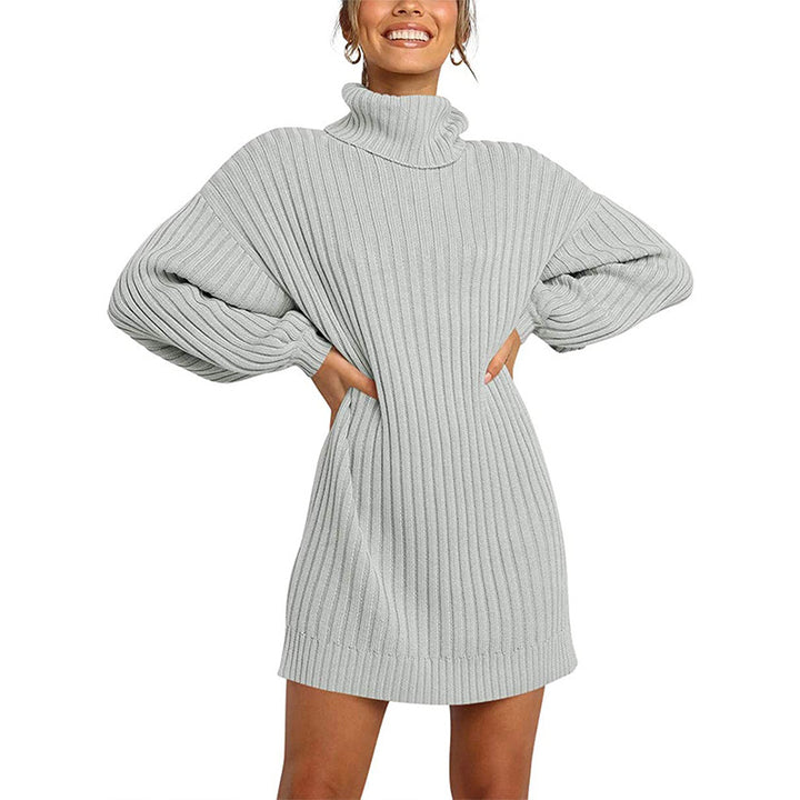 Chunky knit dress for women with high collar and dropped shoulders Lune London