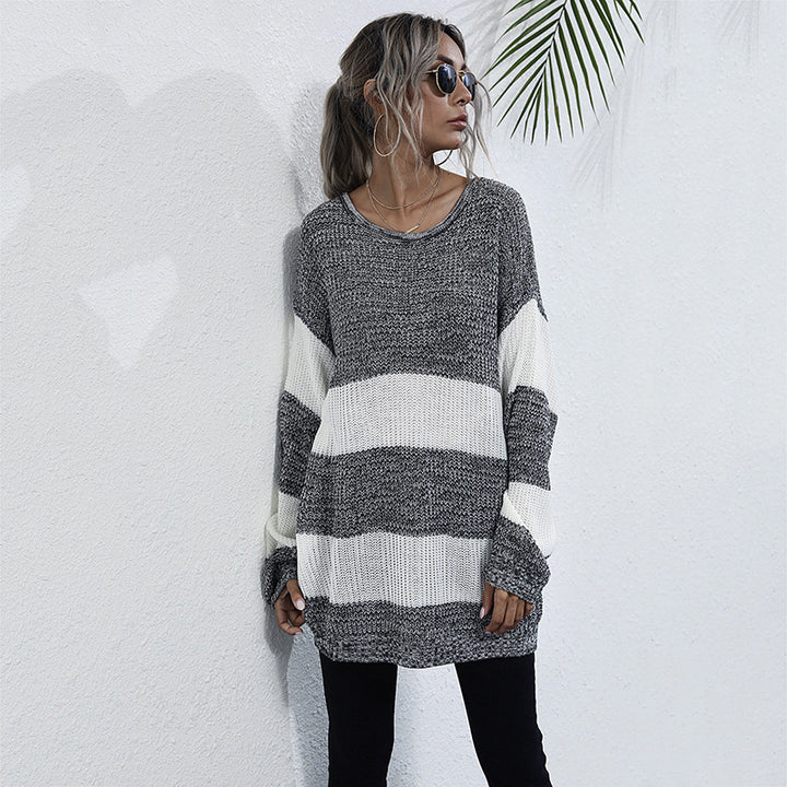 Casual knit pullover for women with a modern block stripe pattern and an oversized fit Lune London