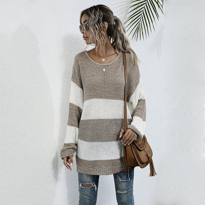 Casual knit pullover for women with a modern block stripe pattern and an oversized fit Lune London