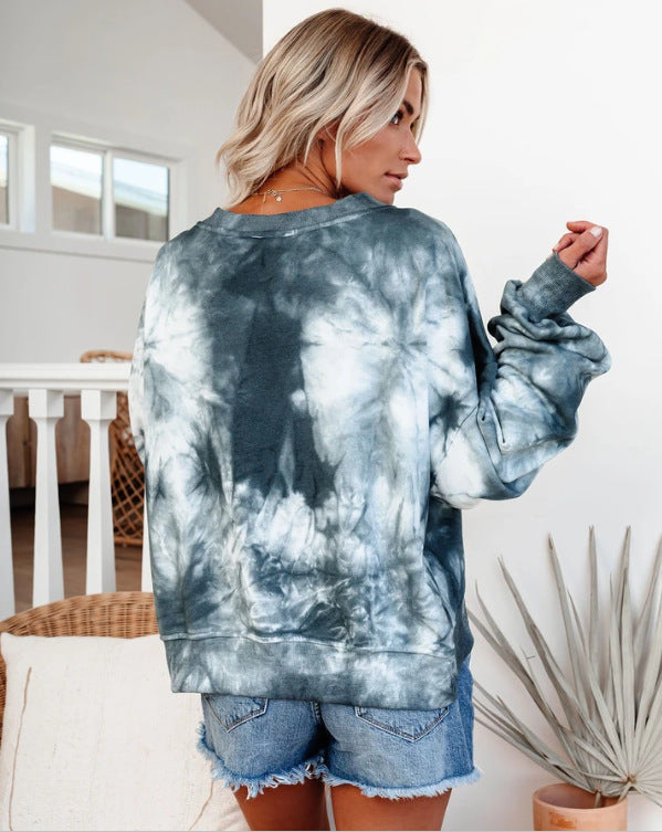 Sweat-shirt surdimensionné pour femmes au design batik moderne avec des manches volumineuses Chic & Stil