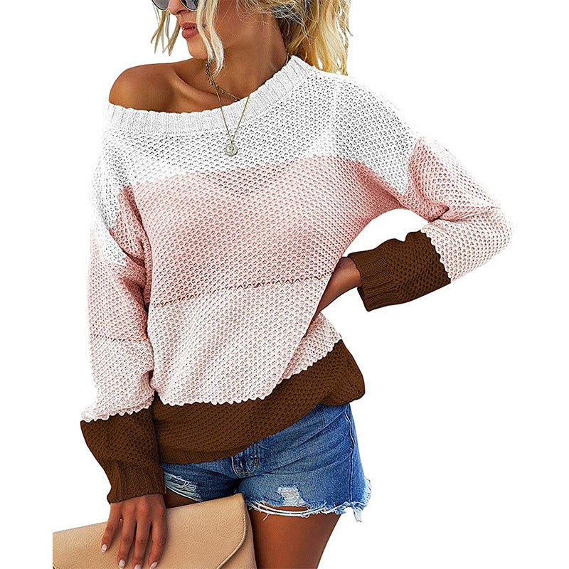 Classic striped sweater for women with a wide neckline and textured fabric Lune London