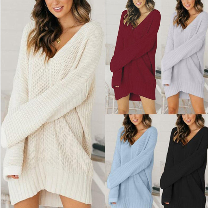 Chunky knit sweater dress for women with V-neck and relaxed fit Lune London