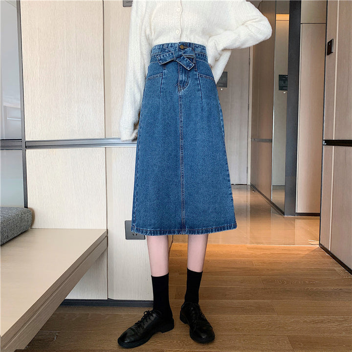 Jupe midi en denim pour femmes avec ceinture amovible Chic & Stil
