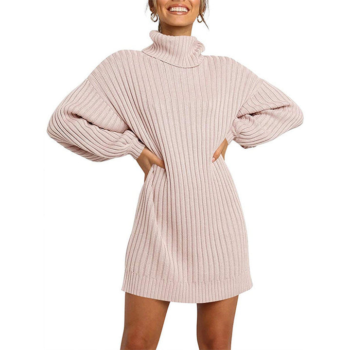 Lune London | Women's Knitted Dress with High Collar and Wide-Cut Sleeves
