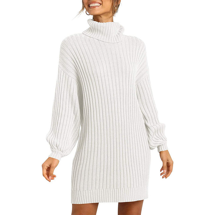 Chunky knit dress for women with high collar and dropped shoulders Lune London