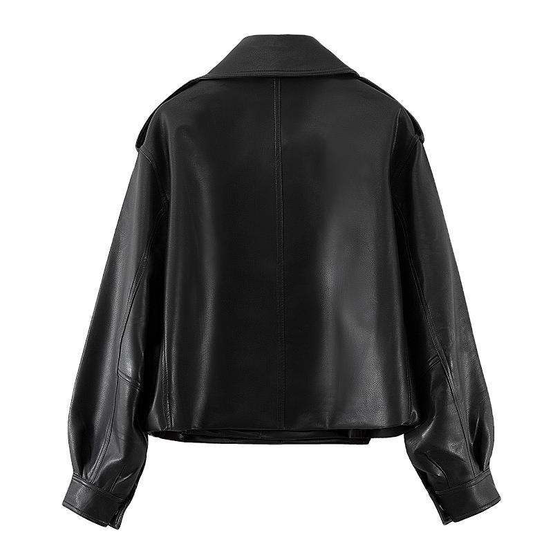 Biker jacket for women with oversized lapels and practical pockets Lune London