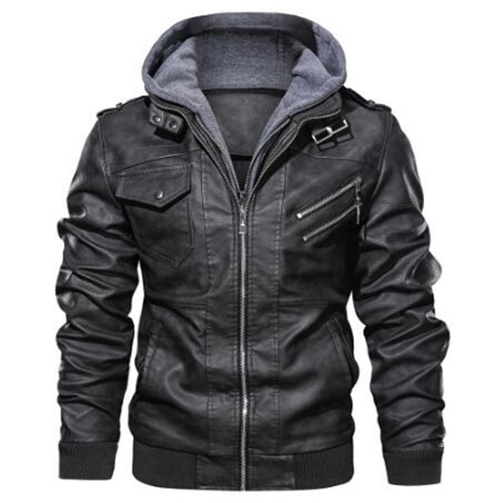 Casual leather jacket for men with removable hood and practical pockets Lune London