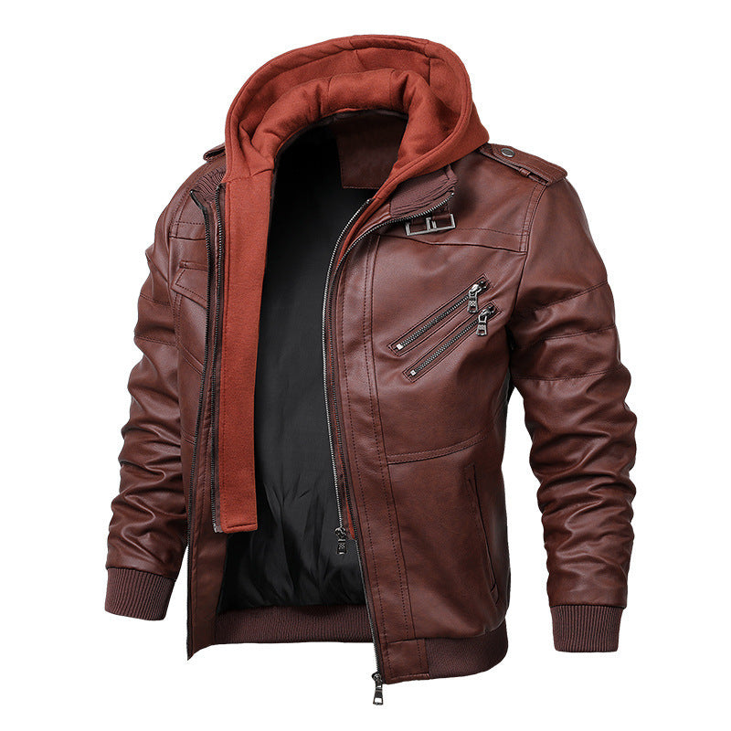 Casual leather jacket for men with removable hood and practical pockets Lune London