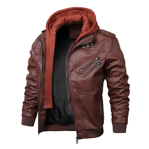 Casual leather jacket for men with removable hood and practical pockets Lune London