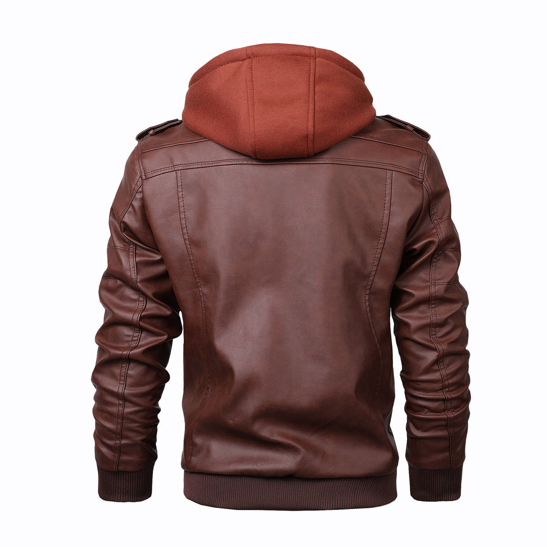 Casual leather jacket for men with removable hood and practical pockets Lune London