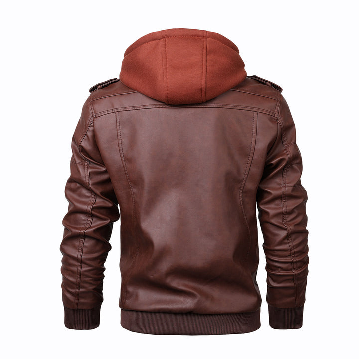 Casual leather jacket for men with removable hood and practical pockets Lune London