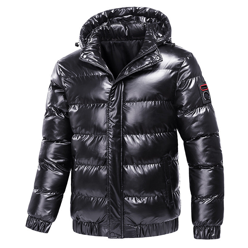 Insulated jacket for men with a shiny surface and hood Lune London