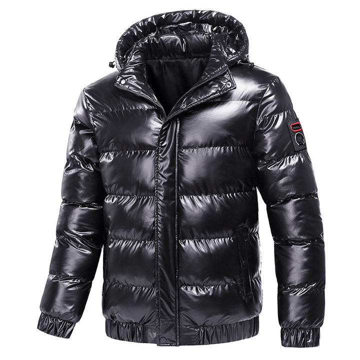 Insulated jacket for men with a shiny surface and hood Lune London