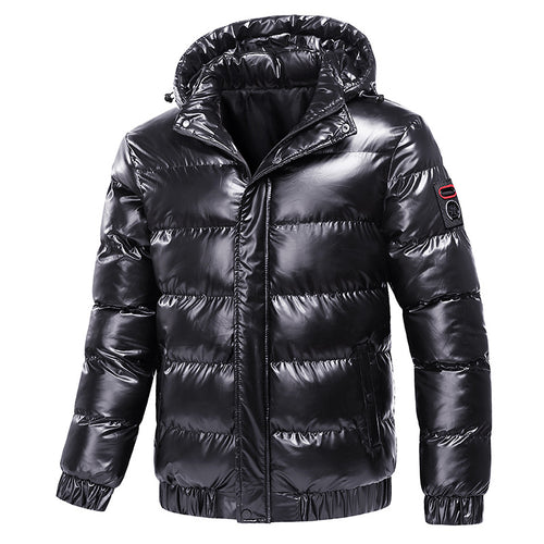 Insulated jacket for men with a shiny surface and hood Lune London