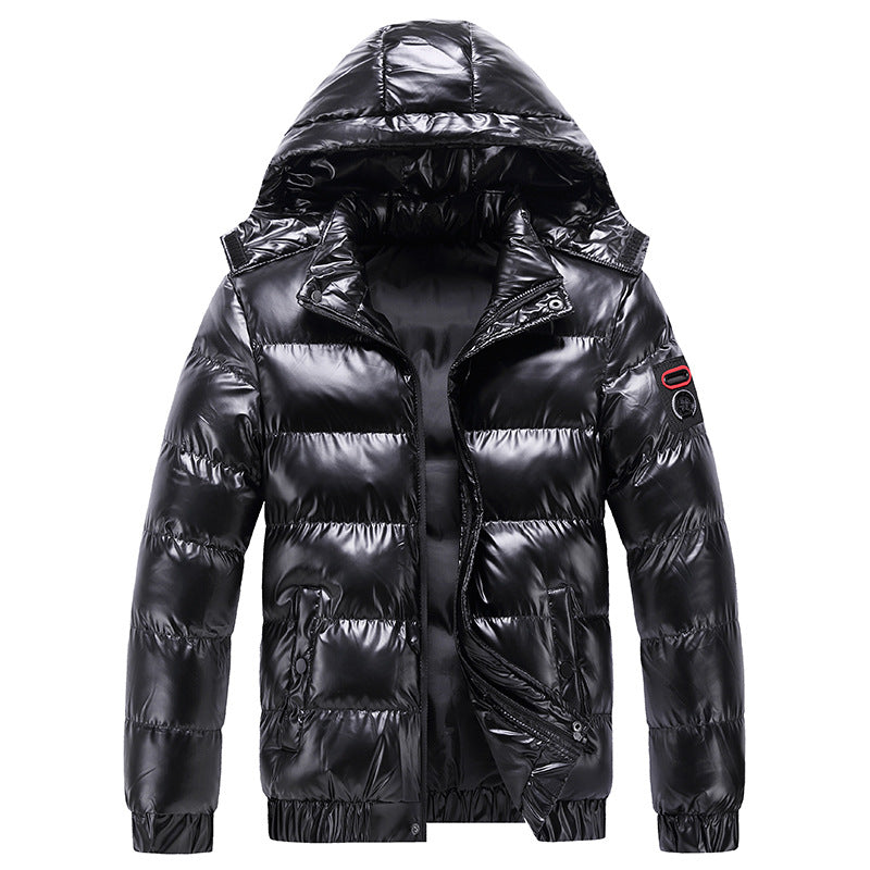 Insulated jacket for men with a shiny surface and hood Lune London