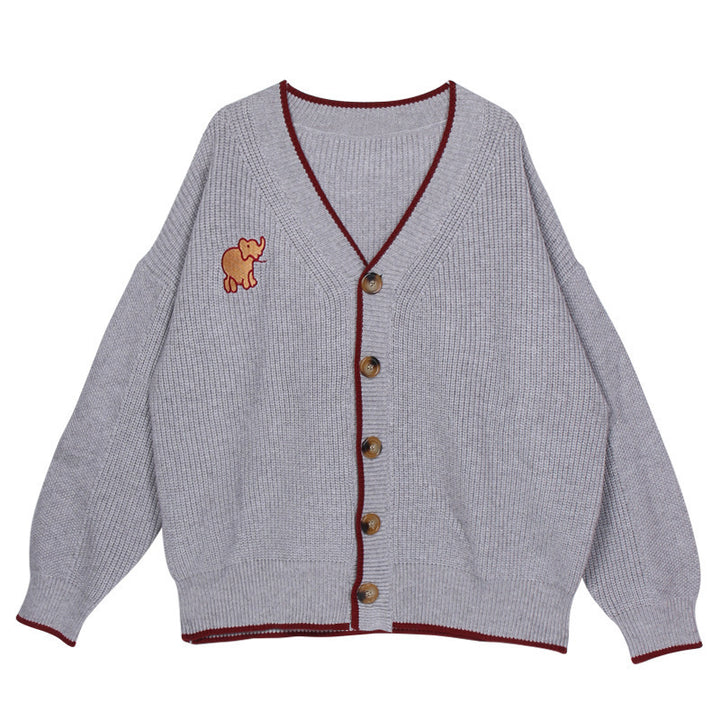 Ladies Chunky Knit Cardigan with French Buttons and Elegant Animal Application Lune London