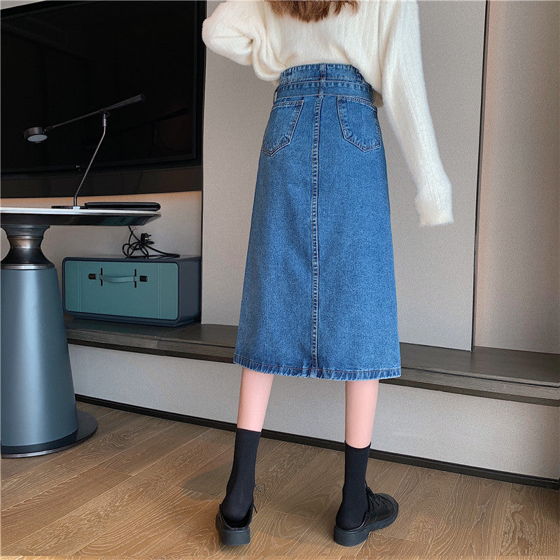 Jupe midi en denim pour femmes avec ceinture amovible Chic & Stil
