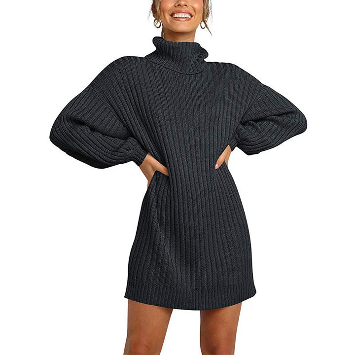Lune London | Women's Knitted Dress with High Collar and Wide-Cut Sleeves