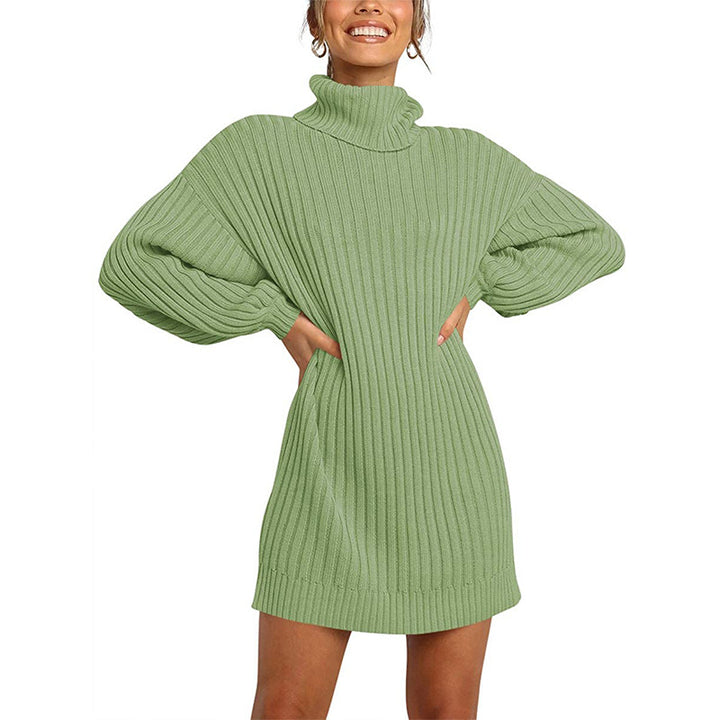 Chunky knit dress for women with high collar and dropped shoulders Lune London