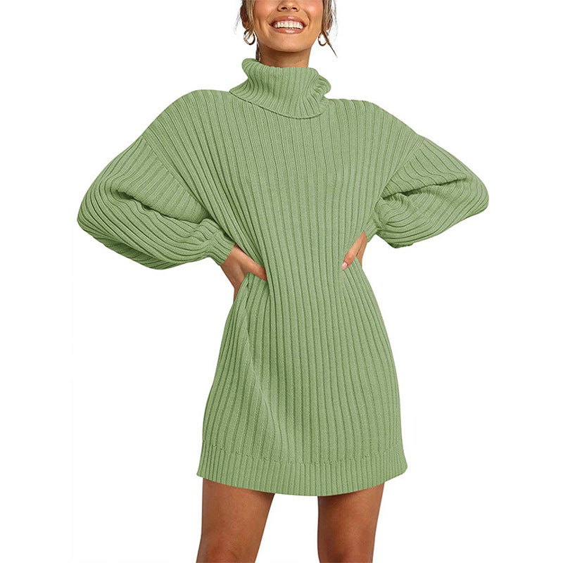 Knit dress for women with high collar and wide sleeves Lune London