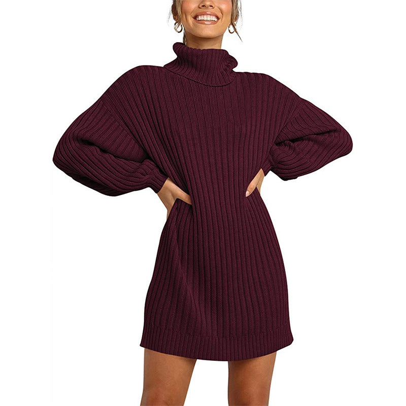 Knit dress for women with high collar and wide sleeves Lune London