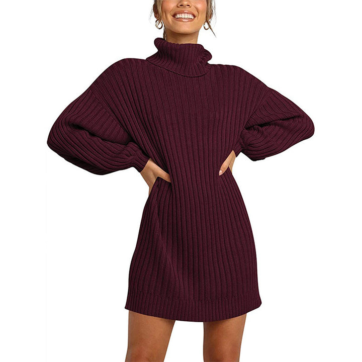 Knit dress for women with high collar and wide sleeves Lune London