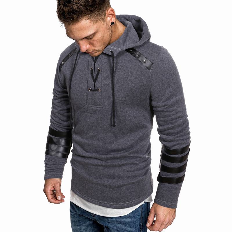 Men's hoodie with trendy leather details Lune London
