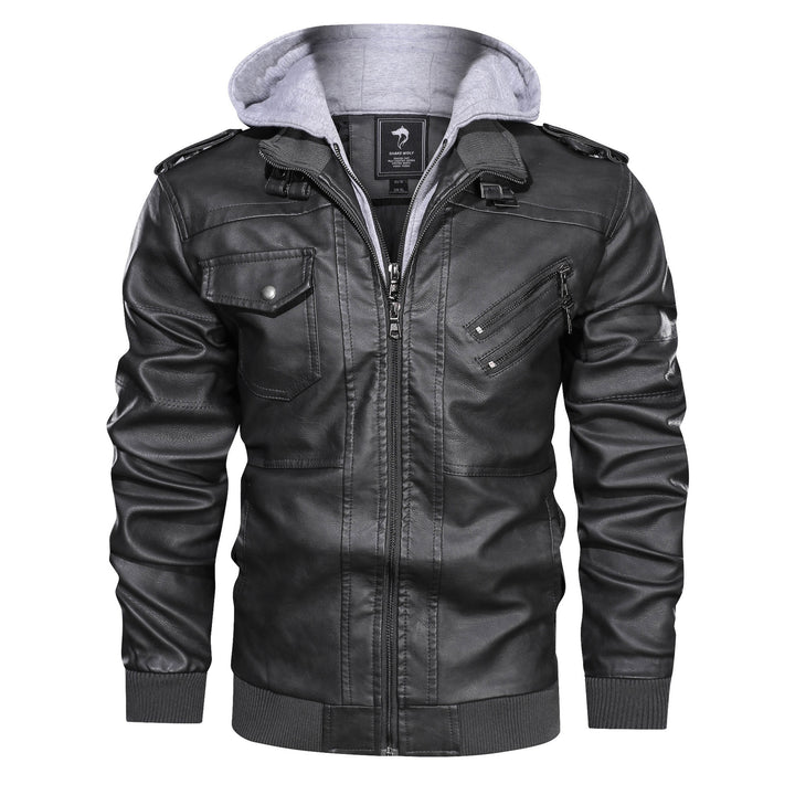 Casual leather jacket for men with removable hood and practical pockets Lune London