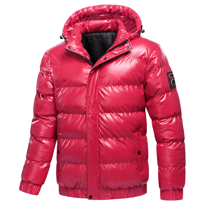 Insulated jacket for men with a shiny surface and hood Lune London