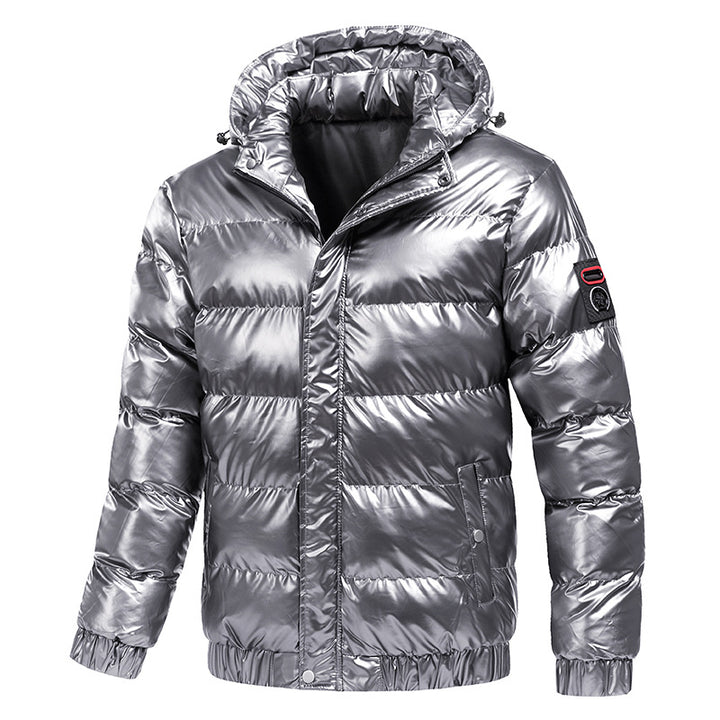 Insulated jacket for men with a shiny surface and hood Lune London