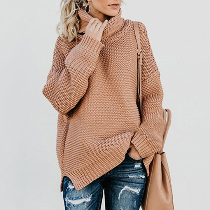 Chunky knit sweater for women with high collar and drop shoulders Lune London