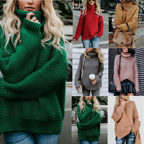 Chunky knit sweater for women with high collar and drop shoulders Lune London