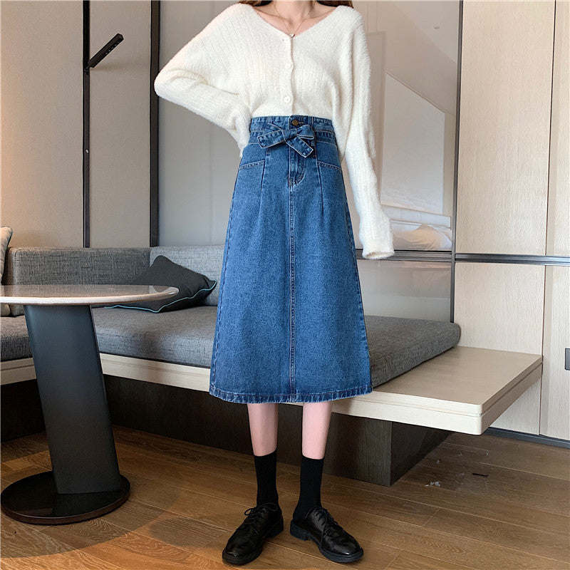 Jupe midi en denim pour femmes avec ceinture amovible Chic & Stil