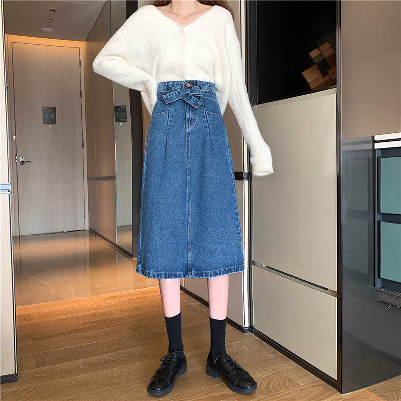 Jupe midi en denim pour femmes avec ceinture amovible Chic & Stil