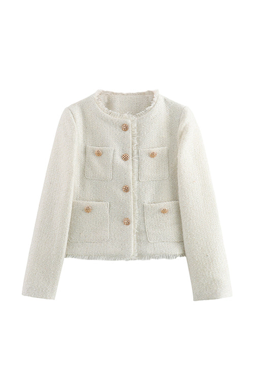 Lune London | Button closure Destroyed hem Short tweed jacket