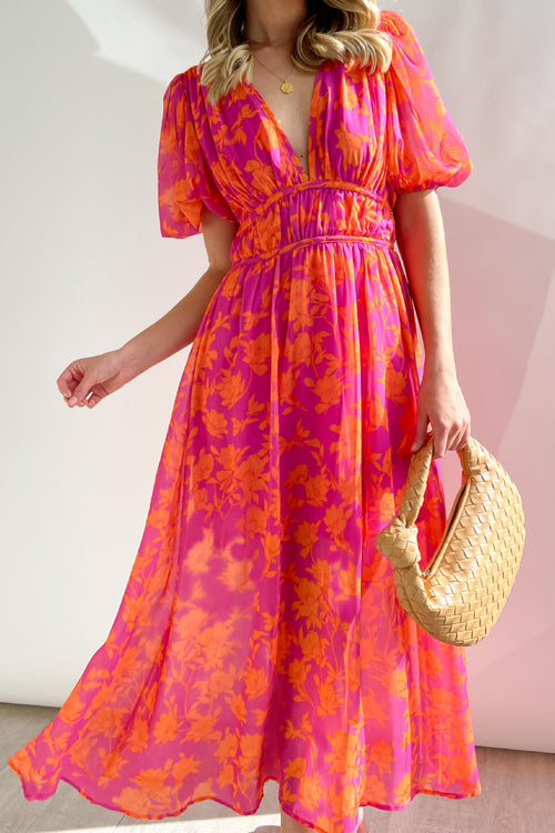 Lune London | Real Love Print Puff Sleeve Maxi Dress