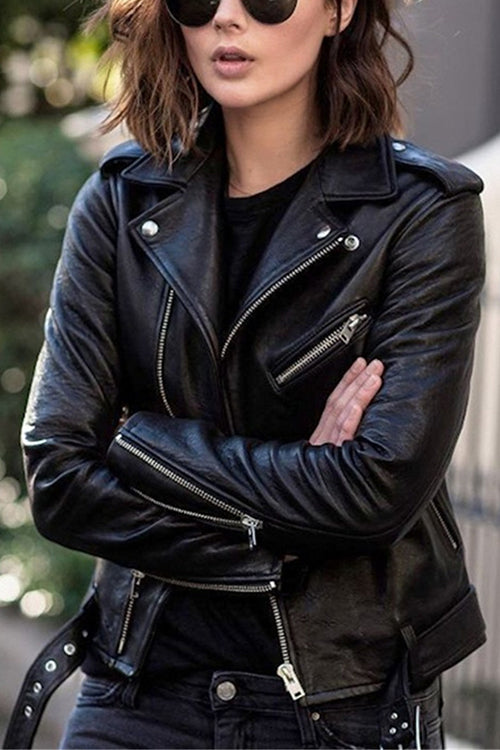 Lune London | Revers Zip-Up Faux Leather Motorcycle Jacket