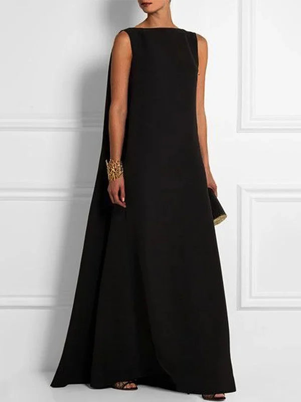 Lune London | Wide, Simple, Solid Color, Sleeveless, Sleeveless, V-Neck, Long Width Dress
