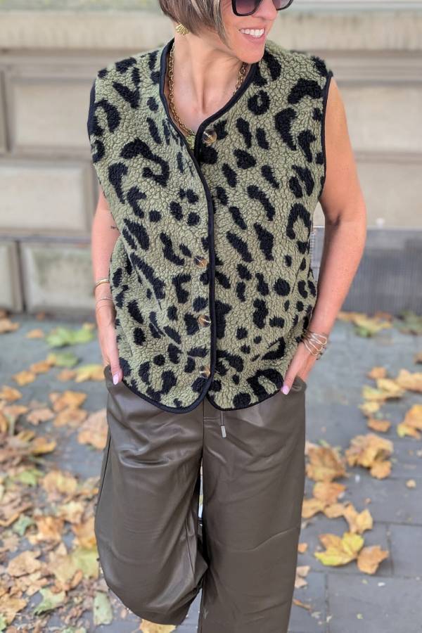 Lune London | Leopard Print Front Opening Casual Autumn and Winter Vest Jacket