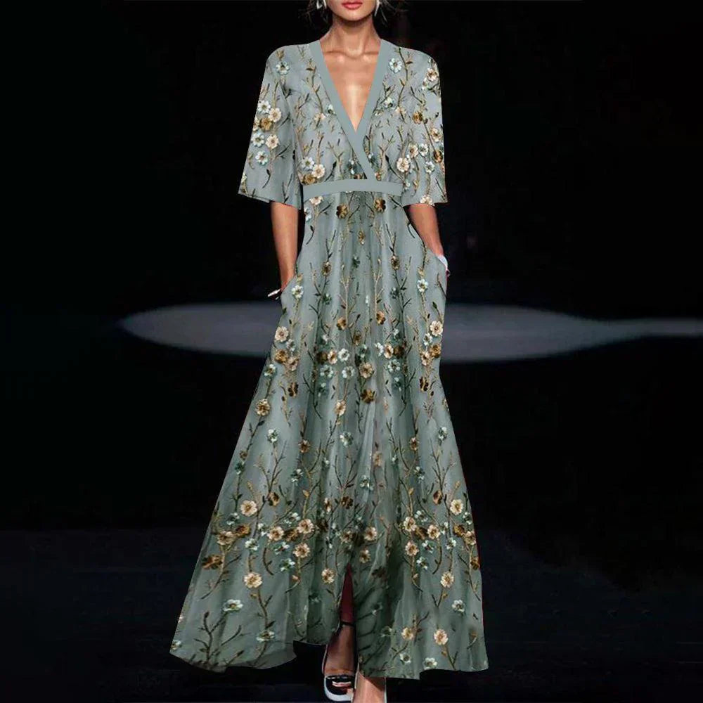 Lune London | Long Green Dress with Half Sleeve