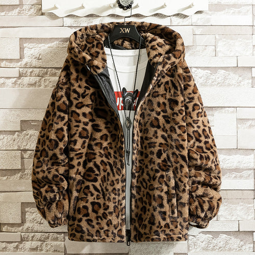 Women Cuddly Fleece Jacket with Leopard Pattern and Hood Lune London