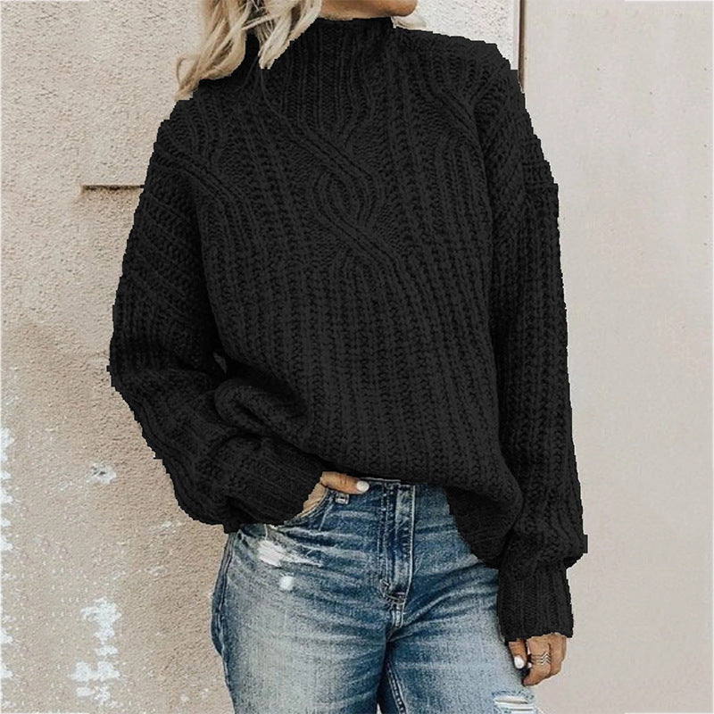 Ladies Comfortable knit sweater with high collar and twisted pattern Lune London