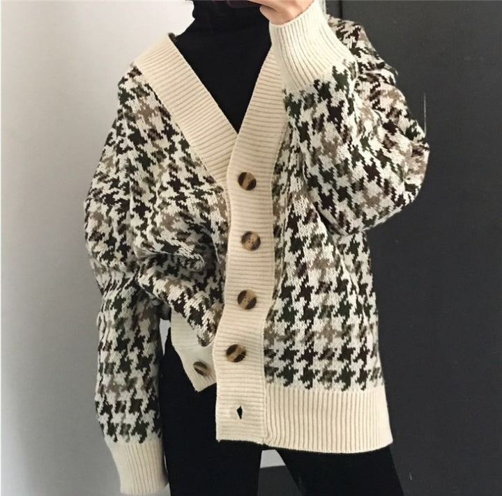 Modern cable knit women's sweater jacket with wooden buttons Lune London