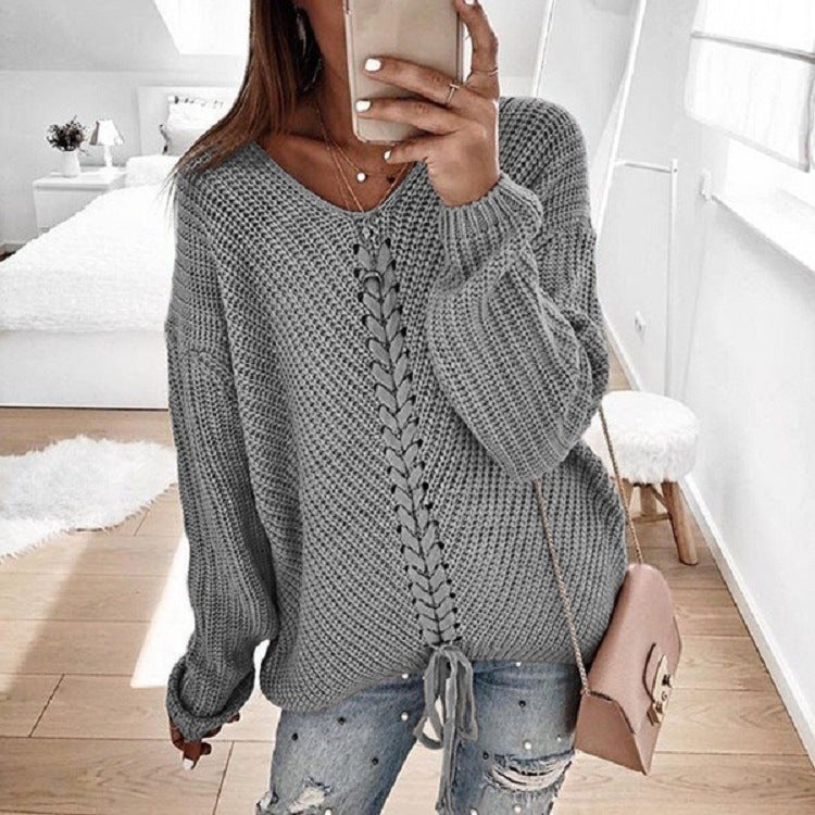 Chunky knit sweater for women with an innovative cord detail Lune London